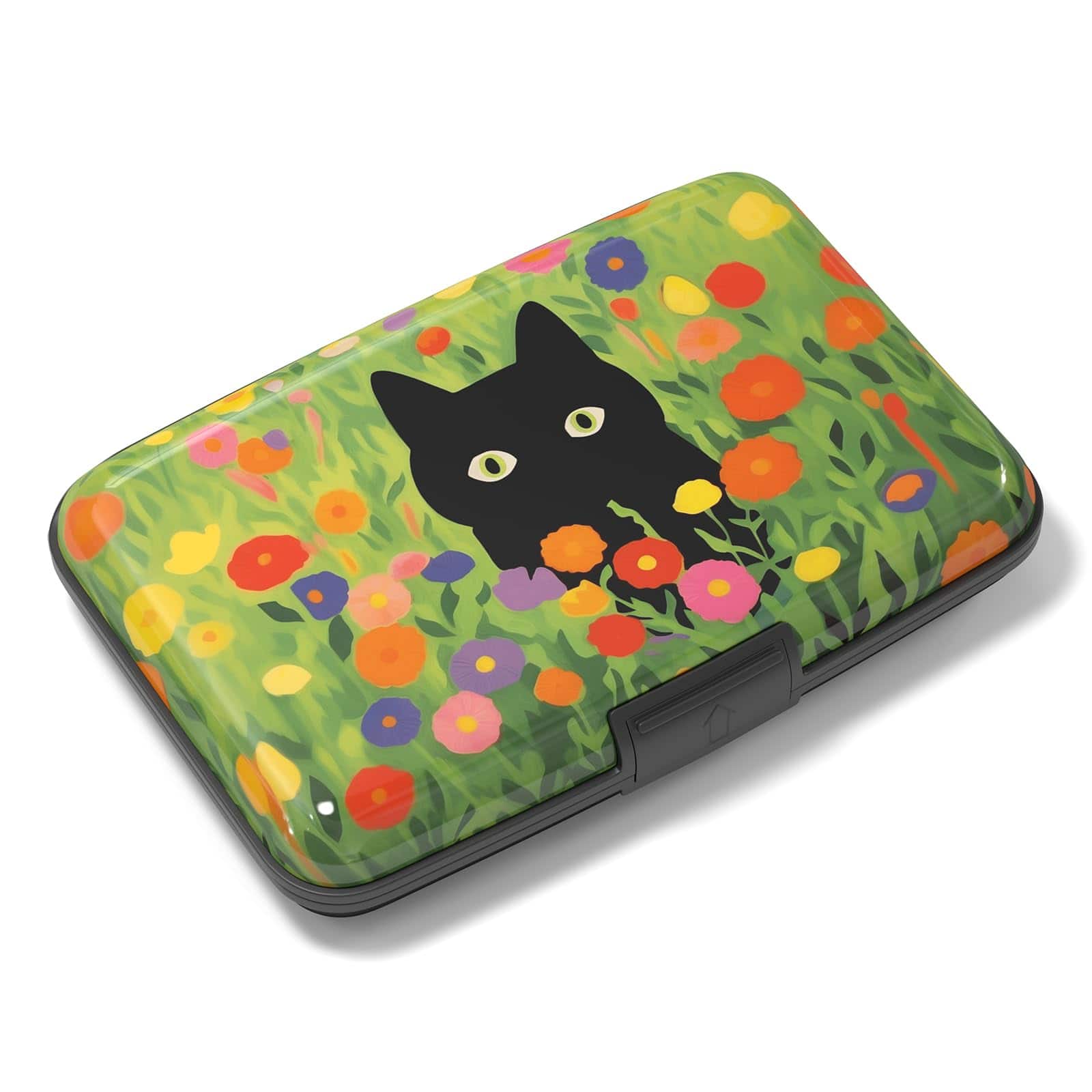 Jadie Link - Aluminuml Credit Card Holder Mini Wallet Rfid Blocking Slim Metal Hard Case Women Men Pink Flower Protected Metal Card - Green Grass Cat