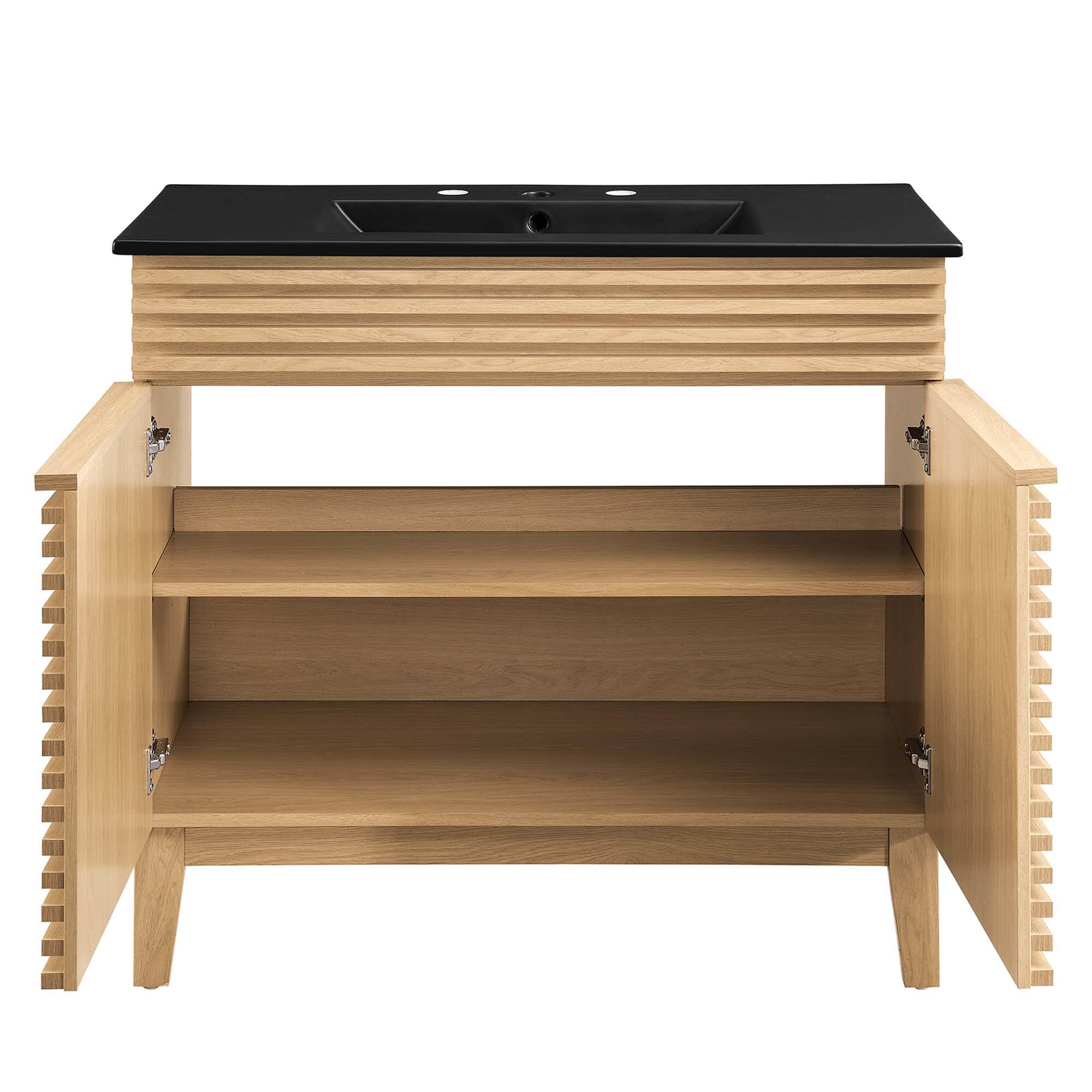 Alt View 4. Modway - Render Bathroom Vanity with Black Basin Included - Oak Black.