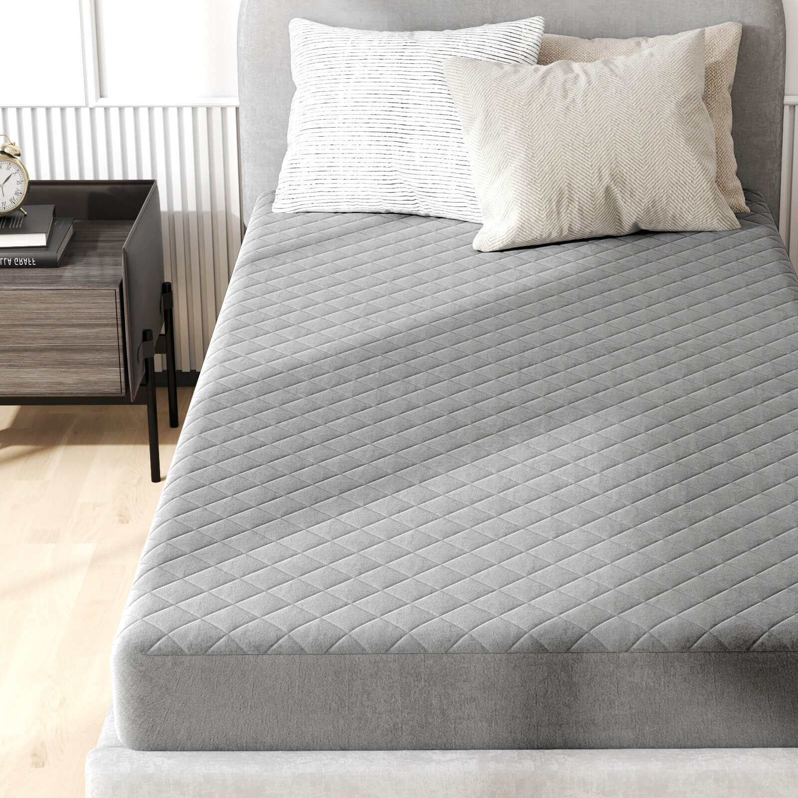 Alt View 4. Costway - Costway Twin Size Mattress Protector with Deep Pocket Sponge Padding Anti-slip Bottom - Grey.