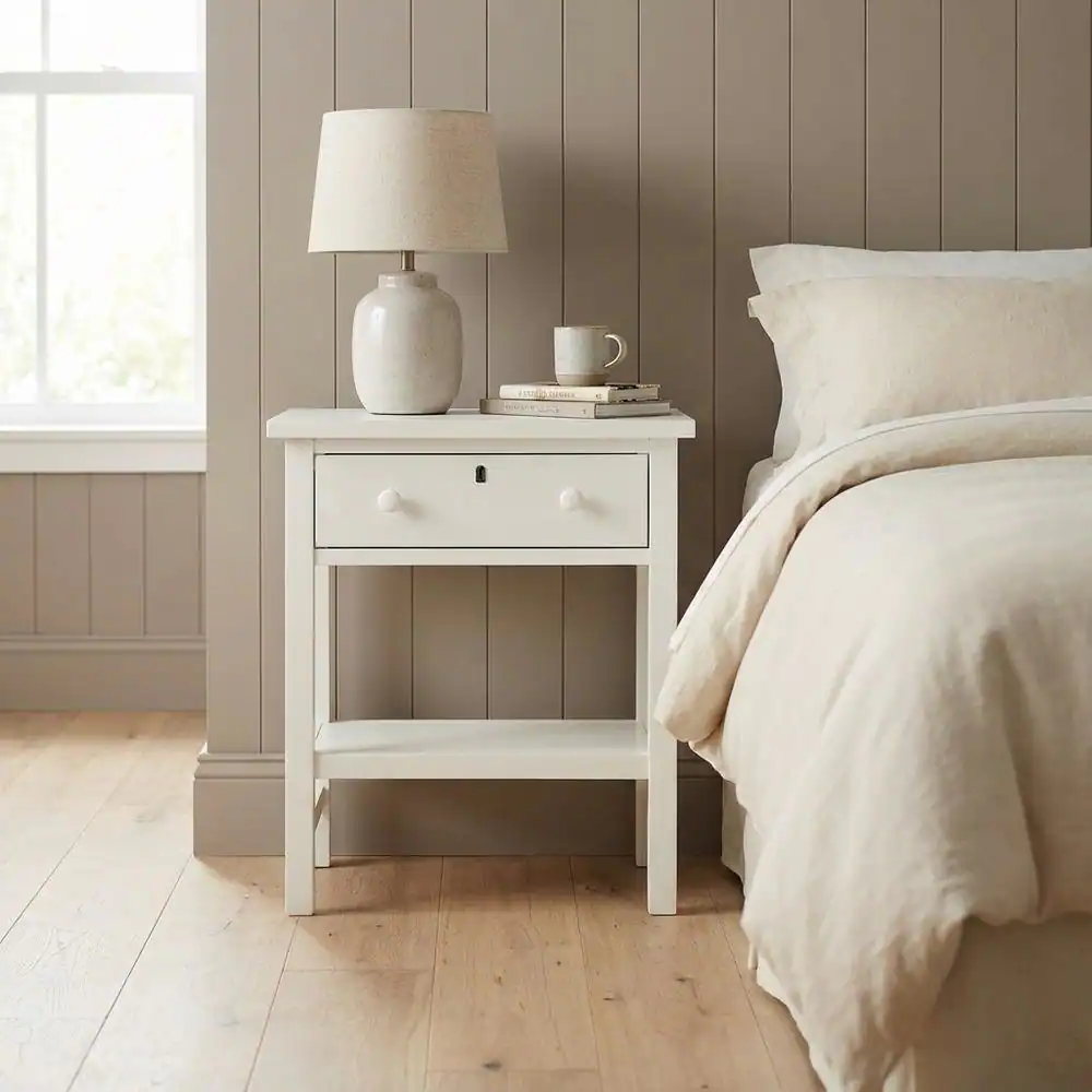 Left. FurniFact - Antique White Nightstand with 1 Drawer and Casual Distressed Finish - White.