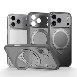 Dteck - For iPhone 17 Pro Max Matte Rugged Case Compatible With Magsafe Accessories,Shockproof Ring Kickstand Hard PC+TPU - Gray