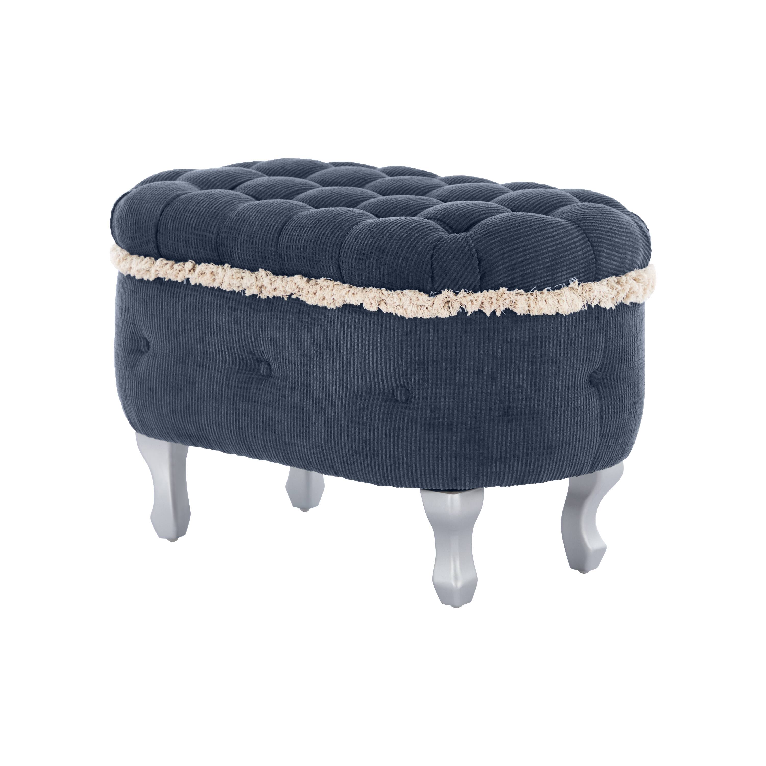Left. Whisen - 29.5" Button-Tufted Fabric Storage Ottoman End of Bed Window Bench for Bedroom - Blue.