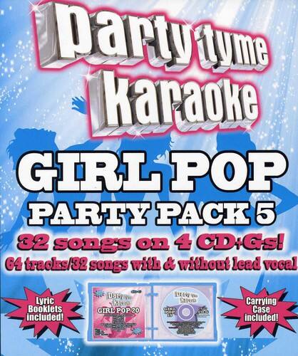 party tyme karaoke GIRL POP PARTY PACK 5  
32 songs on 4 CD+Gs!  
64 tracks/32 songs with & without lead vocal  
Lyric Booklets included!  
Dar Ko GIRL POP 20  
GUAL POP ID  
Carrying Case included!