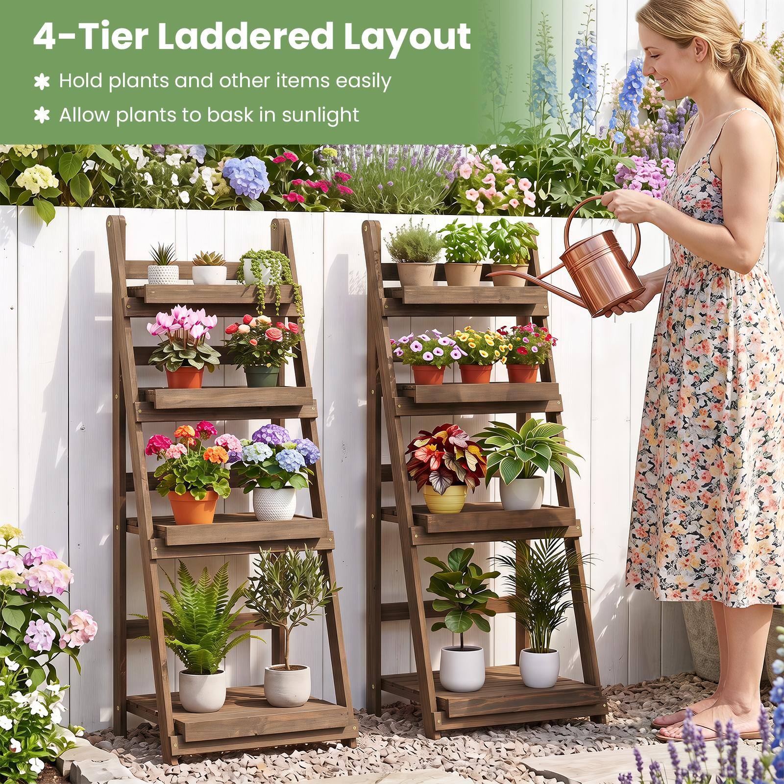 4-Tier Laddered Layout  
* Hold plants and other items easily  
* Allow plants to bask in sunlight