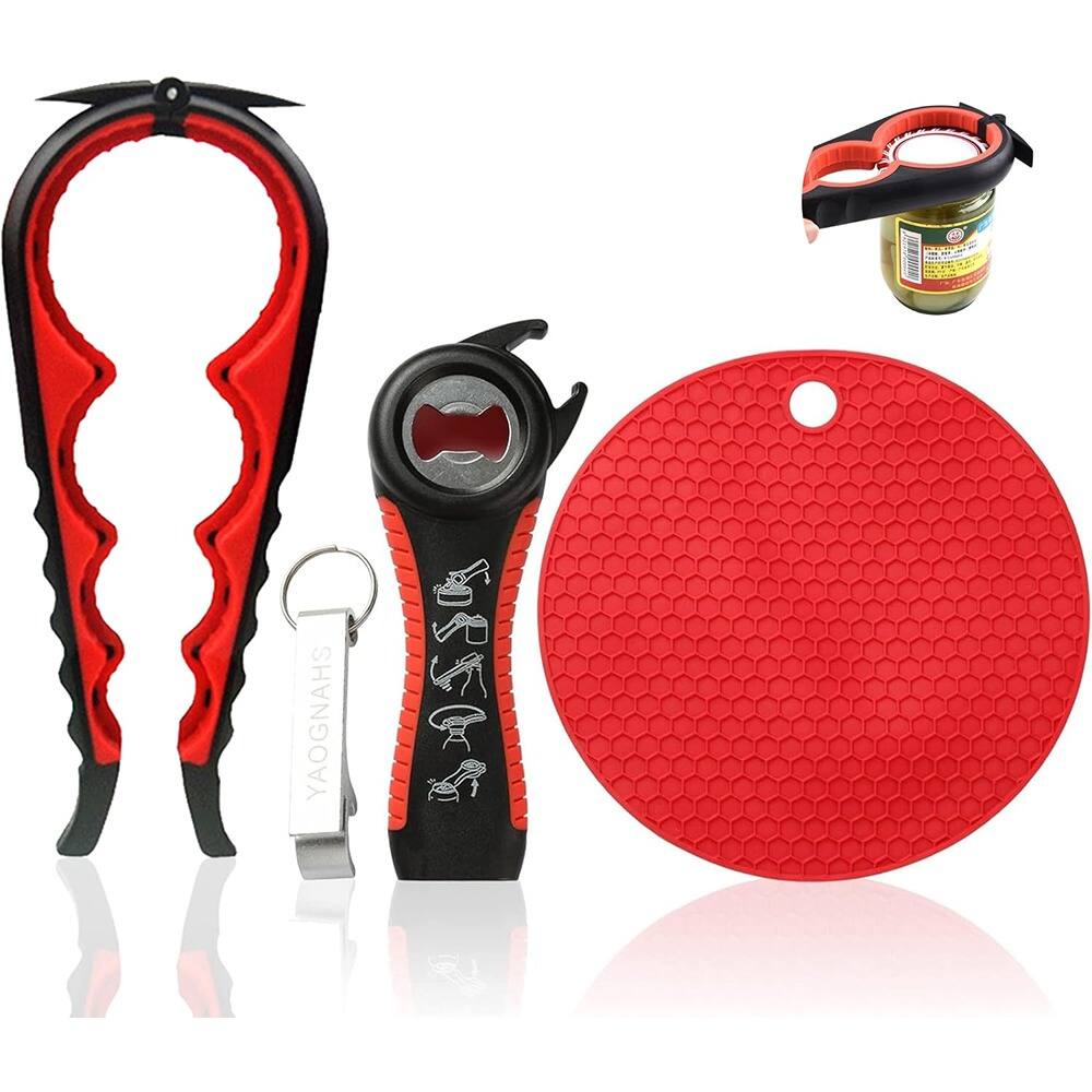 PARKER SLATER - 4-Piece Multi-Function Jar & Bottle Opener Kit with Non-Slip Gripper Pads