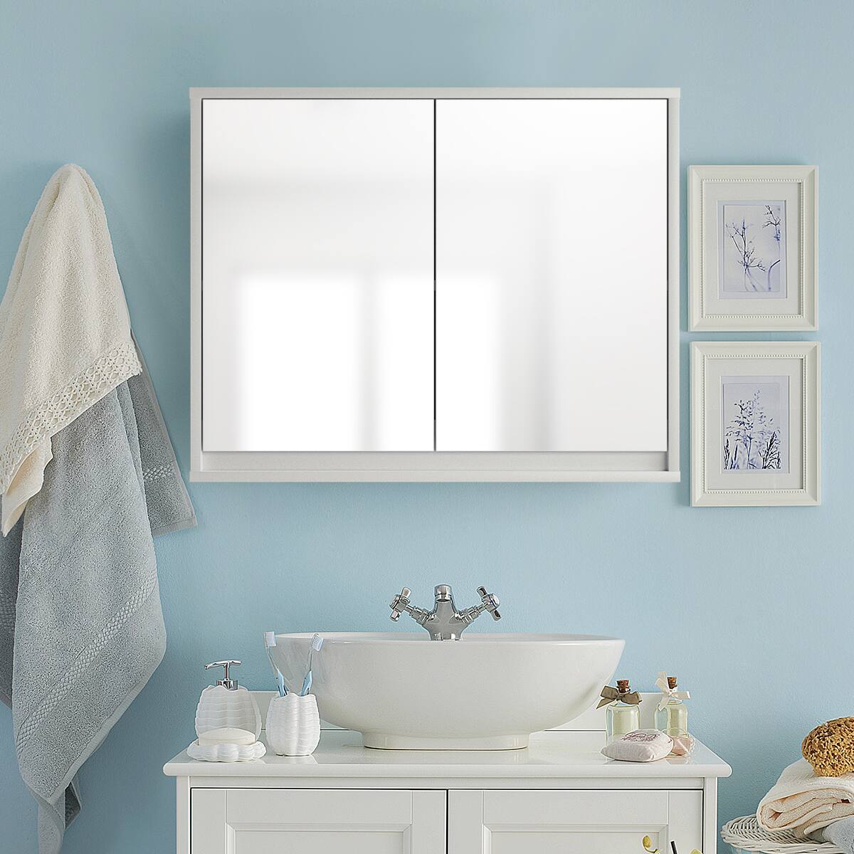 Alt View 1. Costway - Costway Wall Mounted Bathroom Storage Cabinet Medicine Cabinet Organizer Shelf W/Double Mirror Door - White.