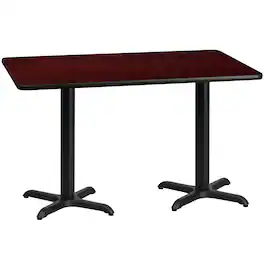 Emma + Oliver - 30"x60" Rectangular Laminate Table with 22"x22" Table Height Bases - Mahogany