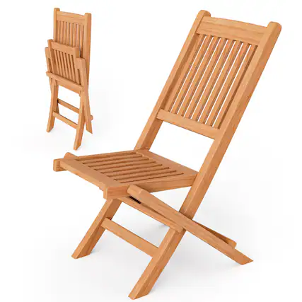 Front. Gymax - Gymax Indonesia Teak Wood Outdoor Chair Folding Portable Patio Chair w/ Slatted Seat & Back - Natural.