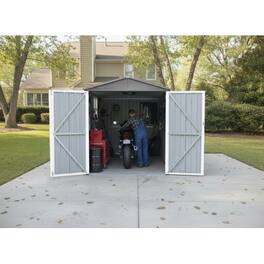 Anysun - Motorcycle Outdoor Storage Shed with Window, 121" Wide, No Tracks/Fixtures, Easy Assembly - Grey+White