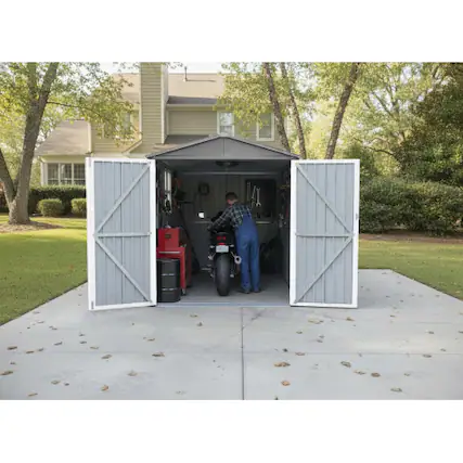 Front. Anysun - Motorcycle Outdoor Storage Shed with Window, 121" Wide, No Tracks/Fixtures, Easy Assembly - Grey+White.