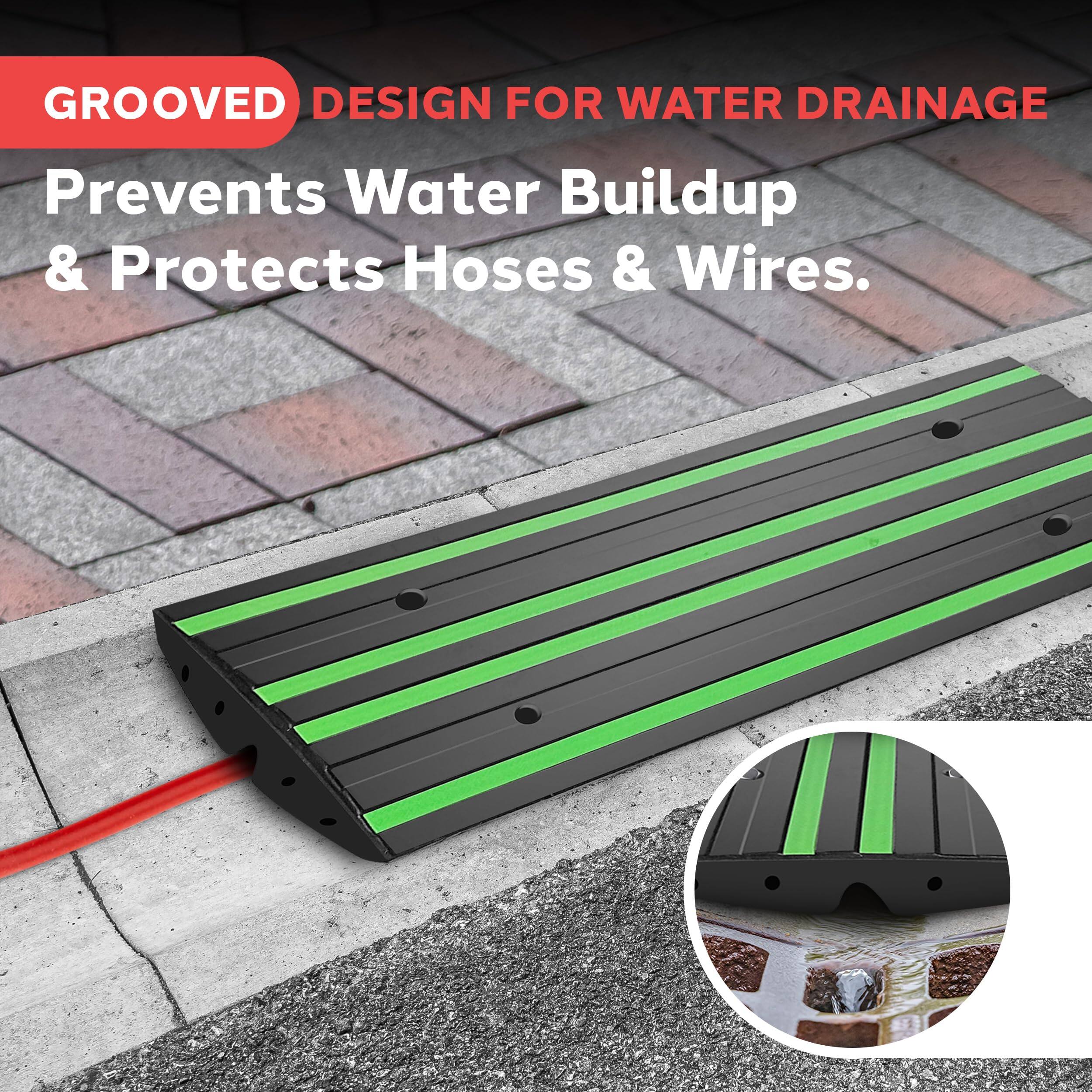 GROOVED DESIGN FOR WATER DRAINAGE  
Prevents Water Buildup & Protects Hoses & Wires.