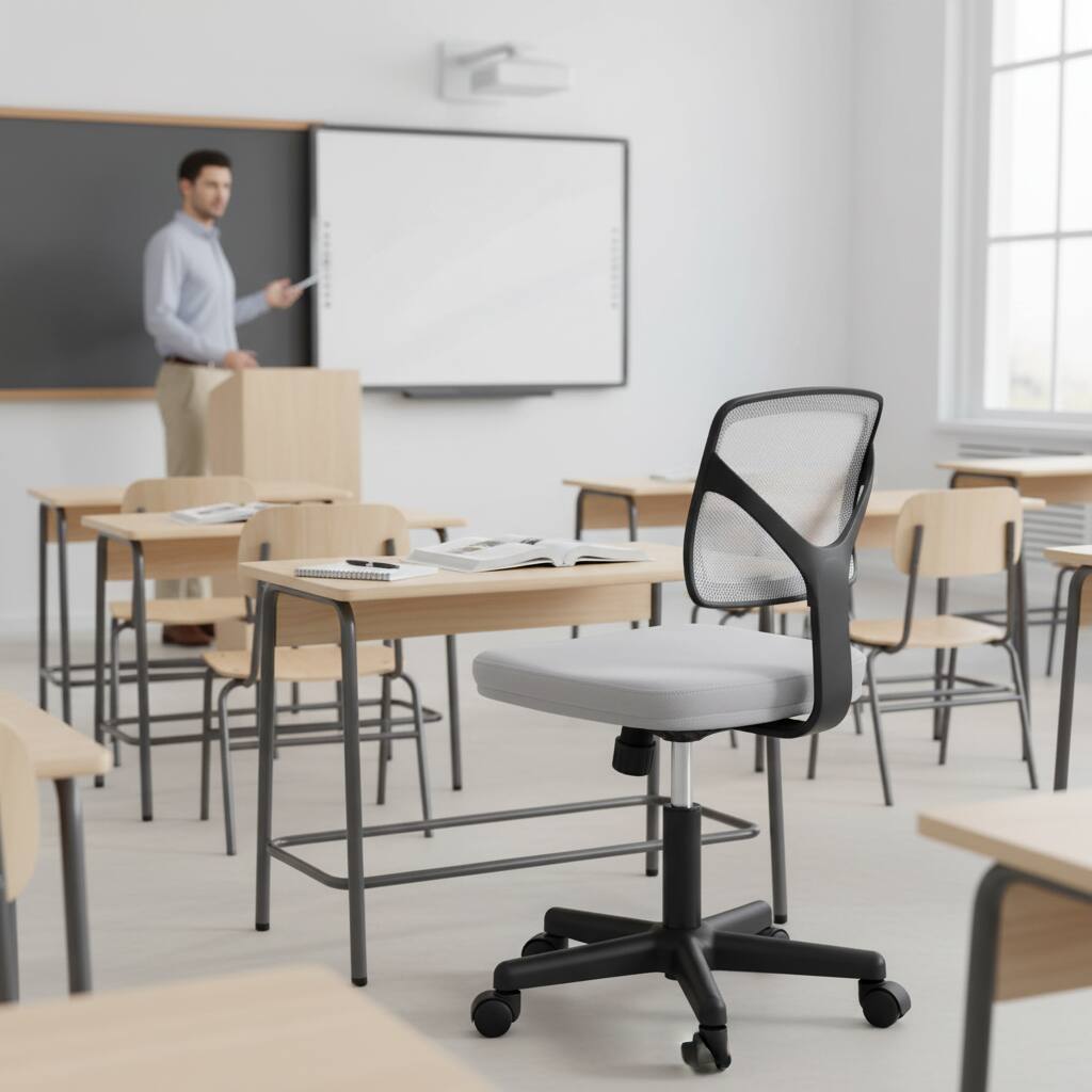 Alt View 6. AOITUN - Compact Office Chair for Daily Comfort, Grey Low-Back Mesh Seat with Wheels, Armless Design Ideal - Gray.