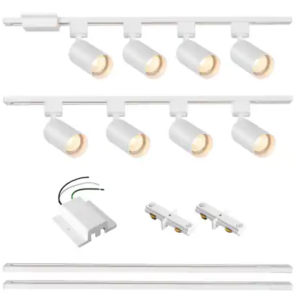 Front. Dazzed Corner - 8-Light LED Track Lighting Kit with 6.6FT H Track Lighting Rails (No Bulbs) - White.