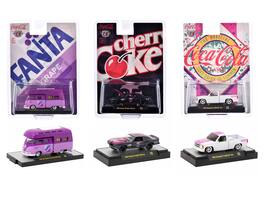 "Sodas" Set of 3 pieces Release 39 Limited Edition to 9250 pieces Worldwide 1/64 Diecast Model Cars by M2 Machines - Purple, Pink, White, Black