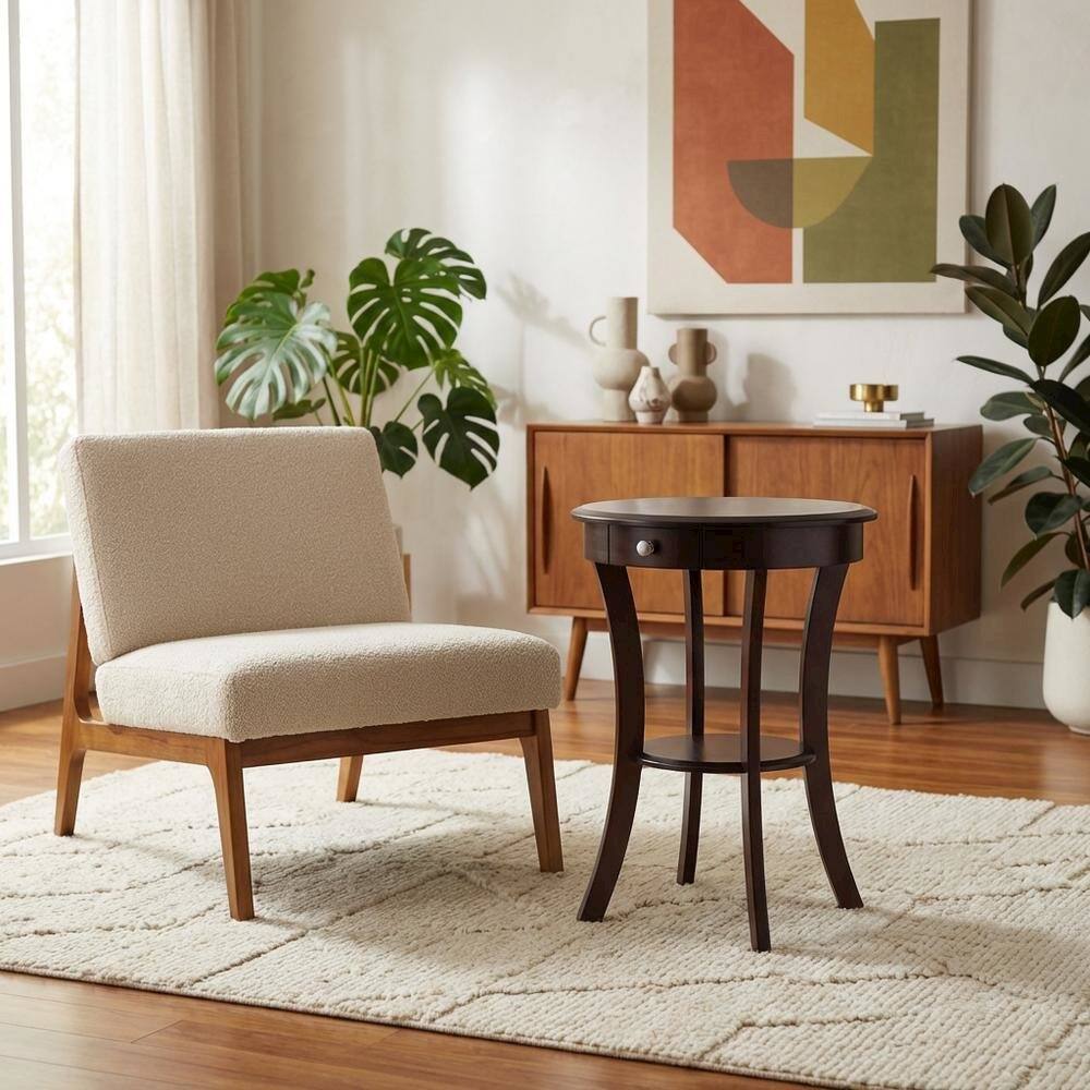 Alt View 4. FurniFact - Round Accent Table - Cappuccino.