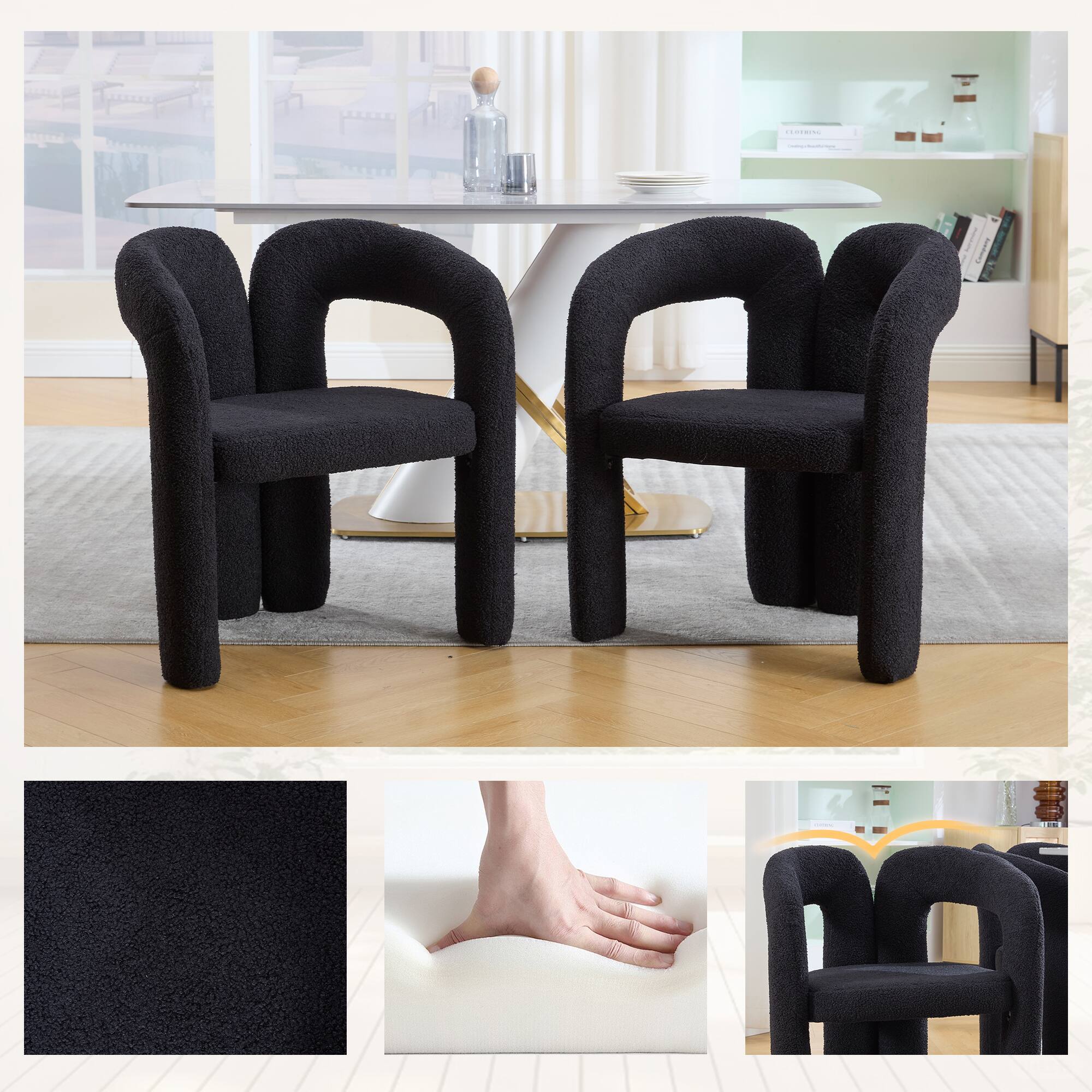 Alt View 7. Trinkets Crazed - Modern Barrel Dining Chairs Set of 2, Teddy Velvet Fabric Upholstered Kitchen  Accent Chairs with Arms/Open Back - Black.