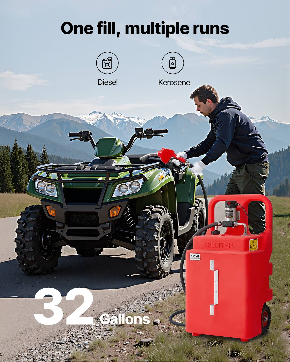 One fill, multiple runs Diesel Kerosene 32 Gallons 120LITER VEVOR