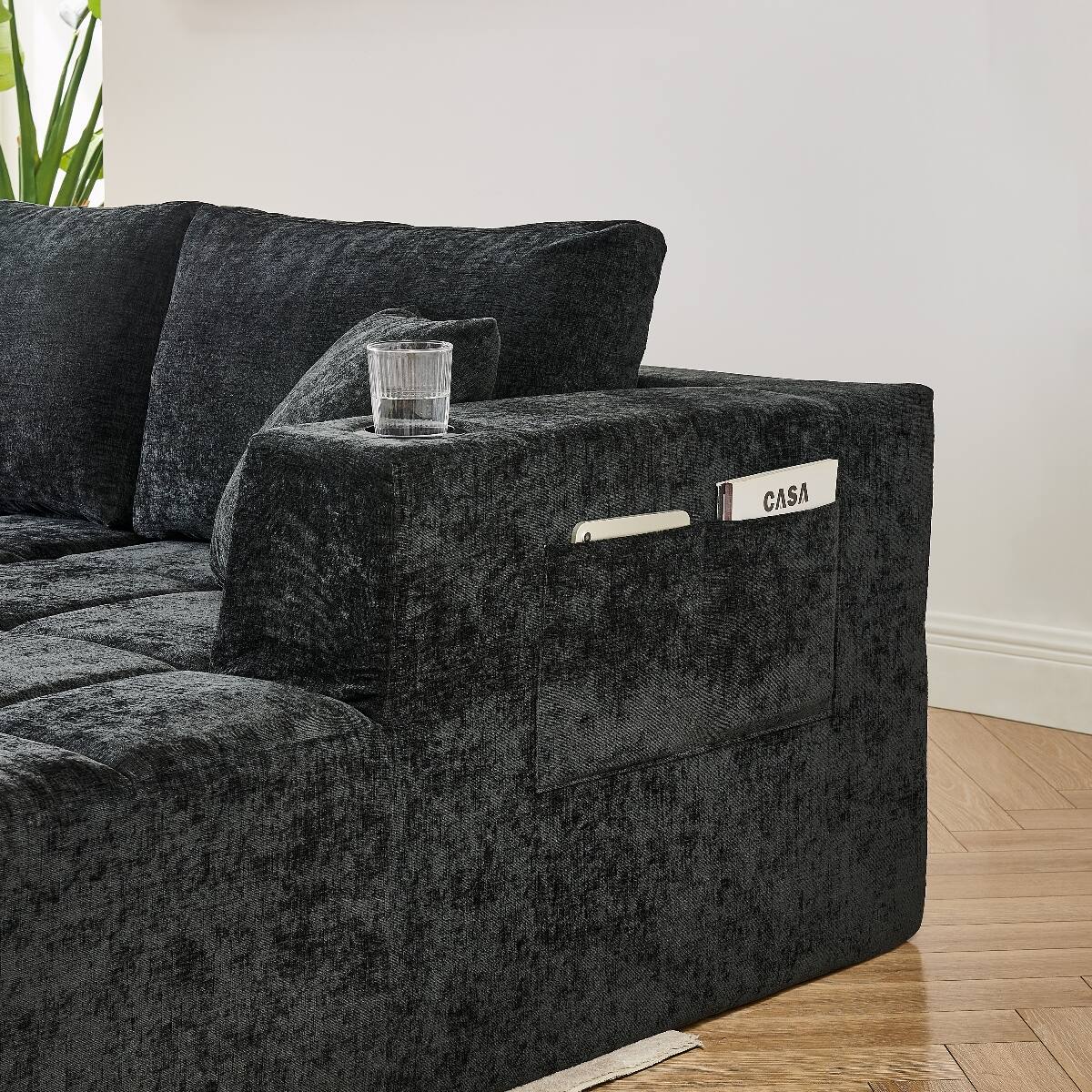 Alt View 3. Ropilly - Ropilly U Shaped Chenille Sectional Sofa, Cloud Style Upholstered Couch, Black Modular Sectional Couch - Black.