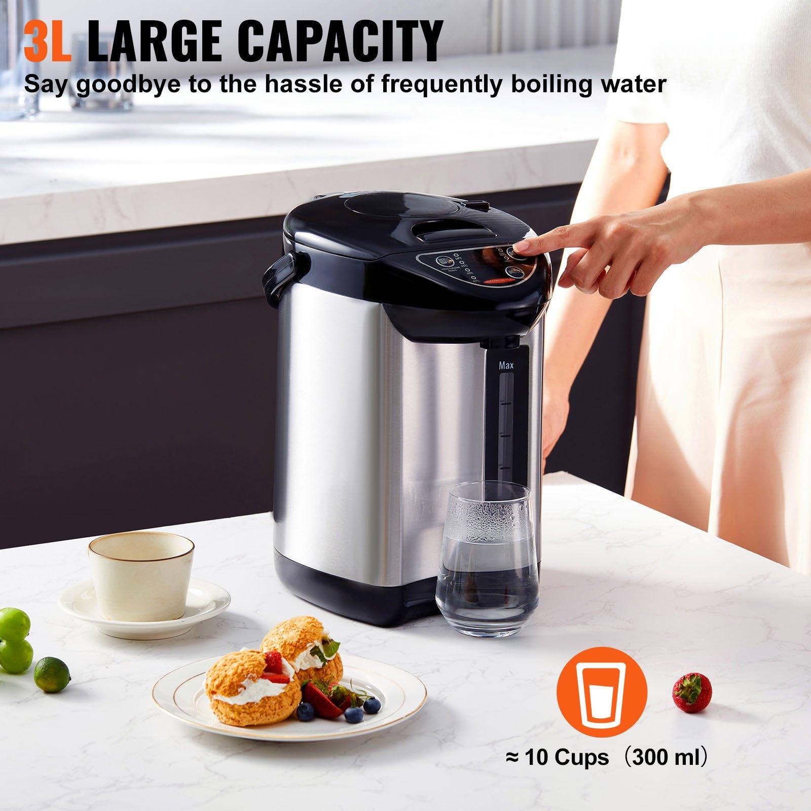 3L LARGE CAPACITY  
Say goodbye to the hassle of frequently boiling water  

Max  
≈ 10 Cups (300 ml)