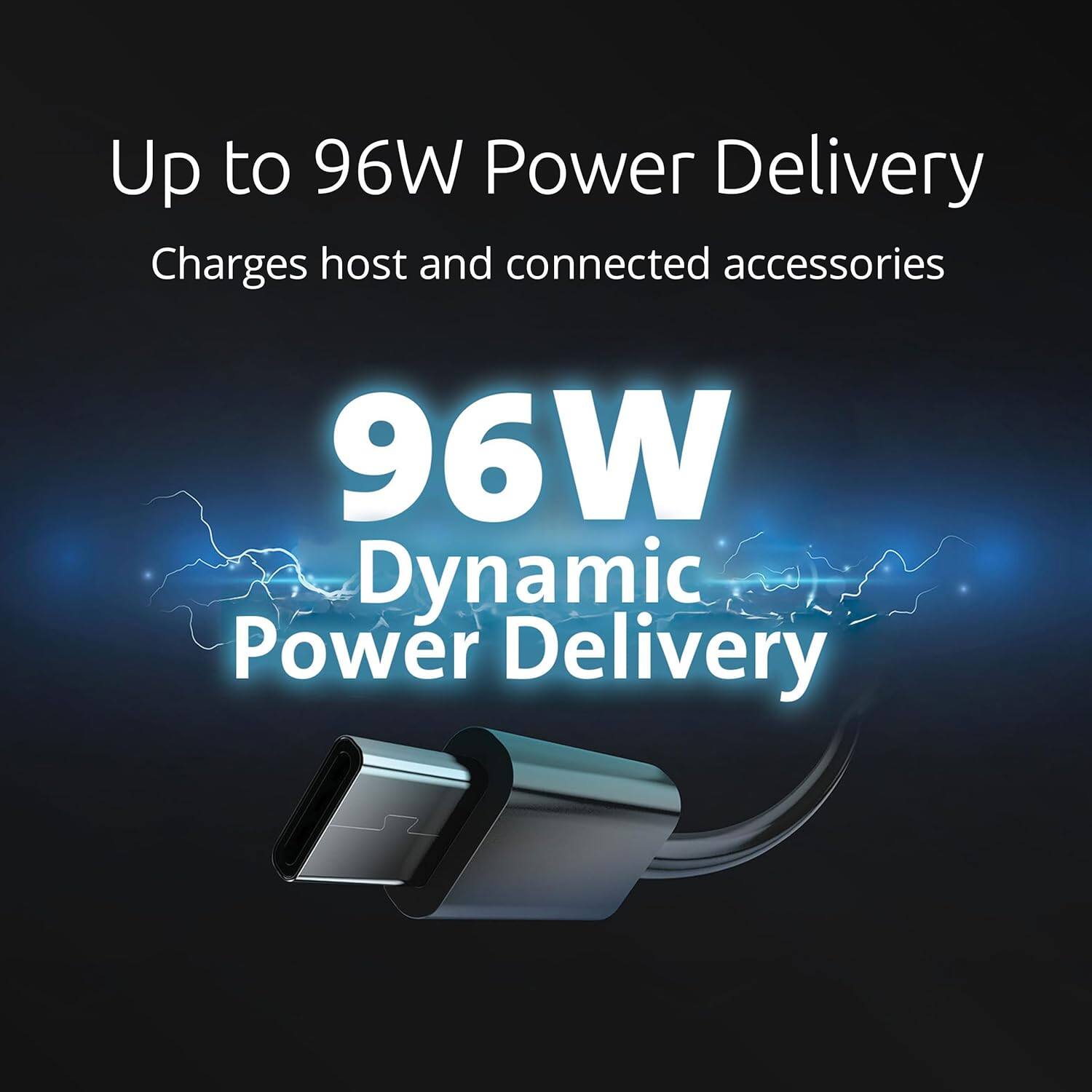 Up to 96W Power Delivery  
Charges host and connected accessories  

96W Dynamic Power Delivery