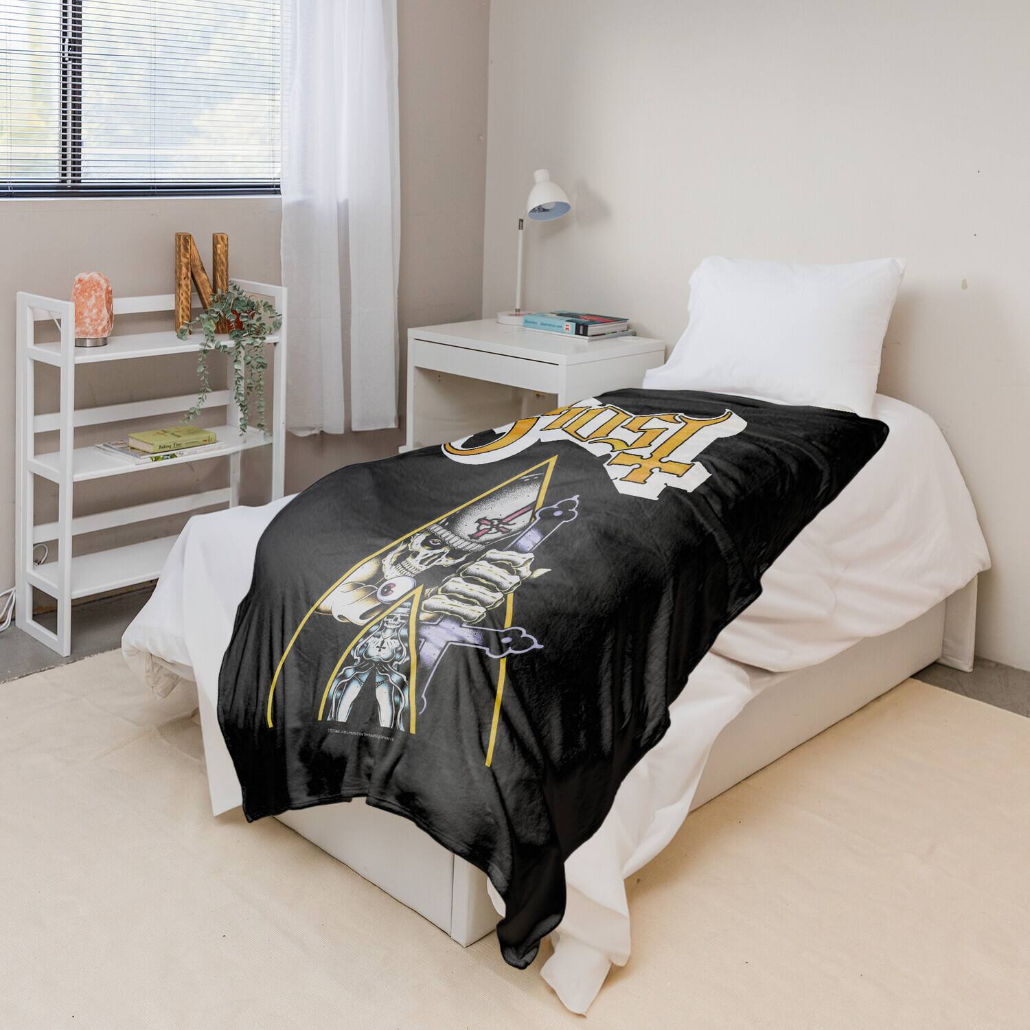 Alt View 2. PopMarket - Ghost - Rocksax - Ghost - Sherpa Fleece Throw - Clockwork (50 in x 60 in) - Multicolor.