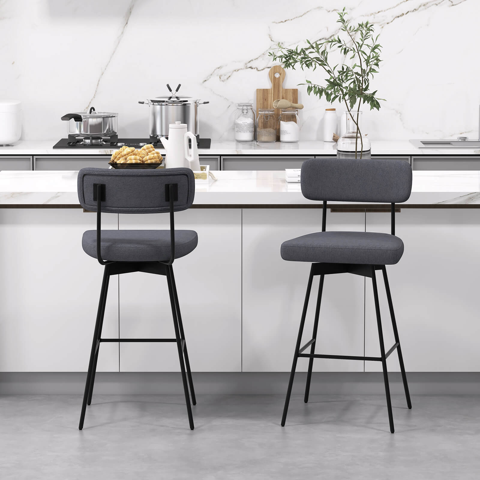 Alt View 3. Costway - 29" Upholstered Swivel Bar Stool Set of 4 with Padded Seat Footrest Metal Frame - Gray.