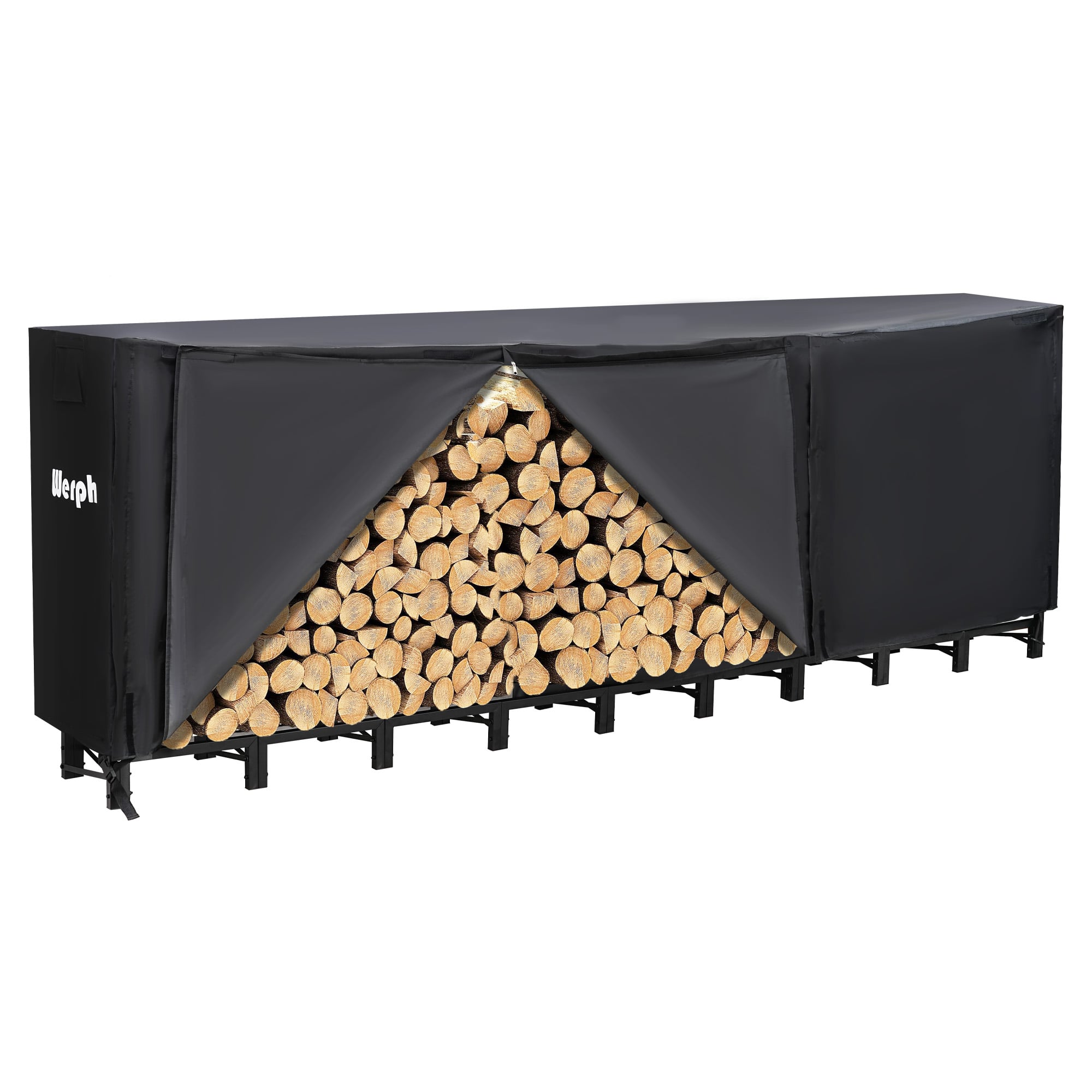 Werph - 12FT Heavy Duty Outdoor Firewood Rack with Weatherproof Cover Elevated Log Storage for Indoor and Outdoor Use - Black