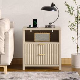 Furologee - 197''W Modern Nightstand With Charging Station - Beige