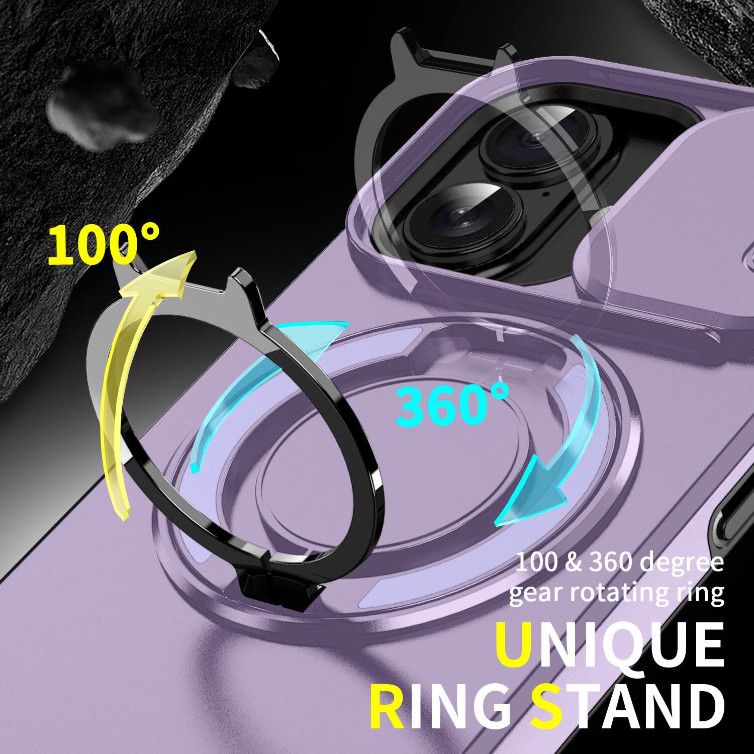 100° & 360° gear rotating ring  
UNIQUE RING STAND