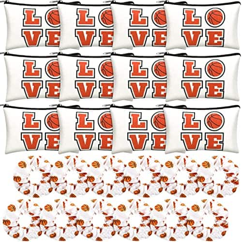 DORLUKFU - 24 Basketball Stuff Set Cosmetic Bags Sport Makeup Bags Pencil Case Portable Storage Case Satin Sport Hair Scrunchies - White