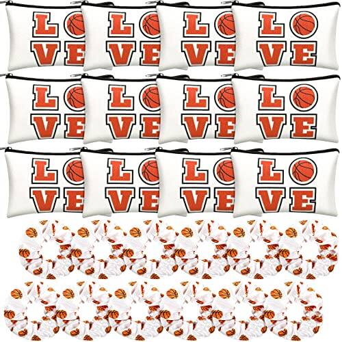 Front. DORLUKFU - 24 Basketball Stuff Set Cosmetic Bags Sport Makeup Bags Pencil Case Portable Storage Case Satin Sport Hair Scrunchies - White.