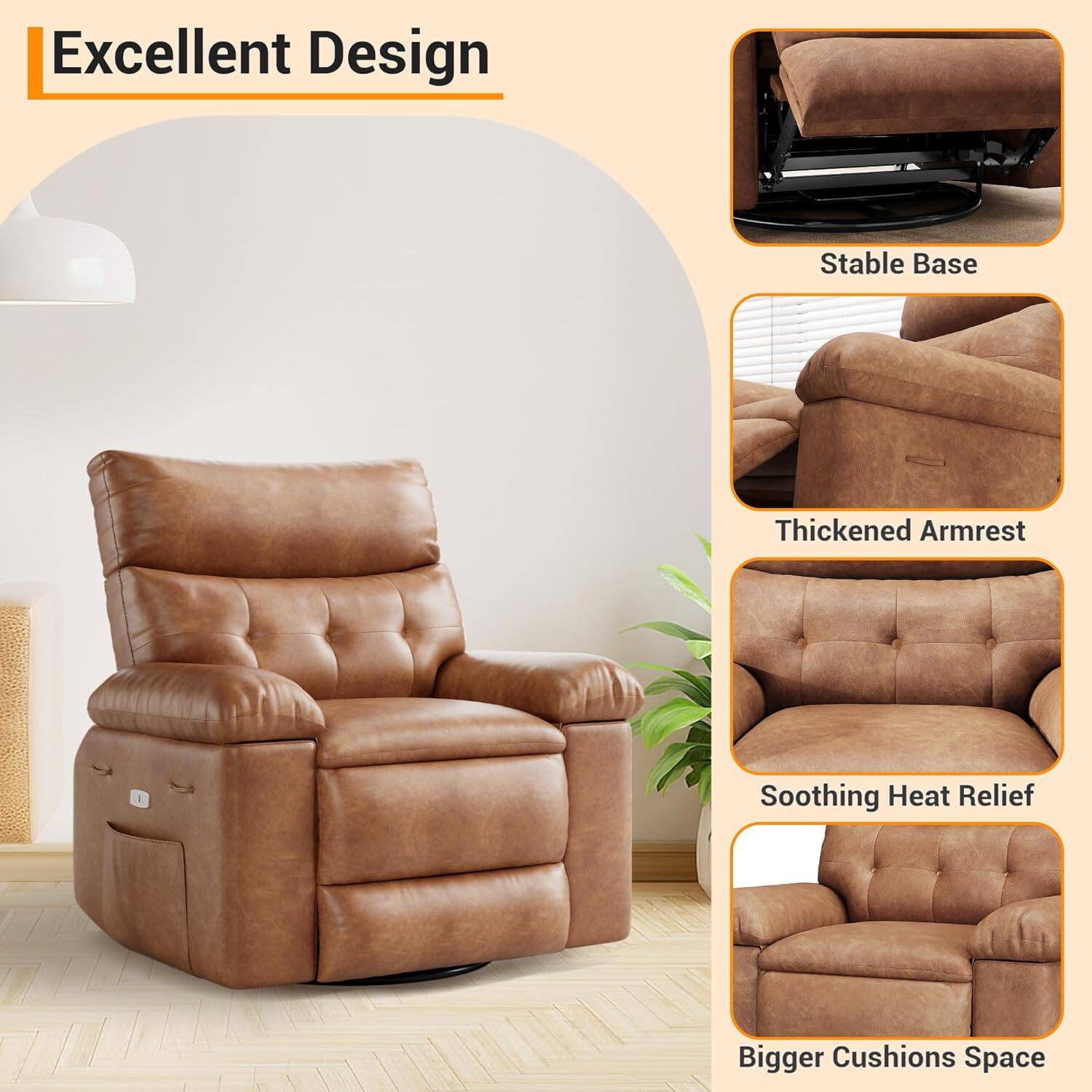 Excellent Design

- Stable Base
- Thickened Armrest
- Soothing Heat Relief
- Bigger Cushions Space