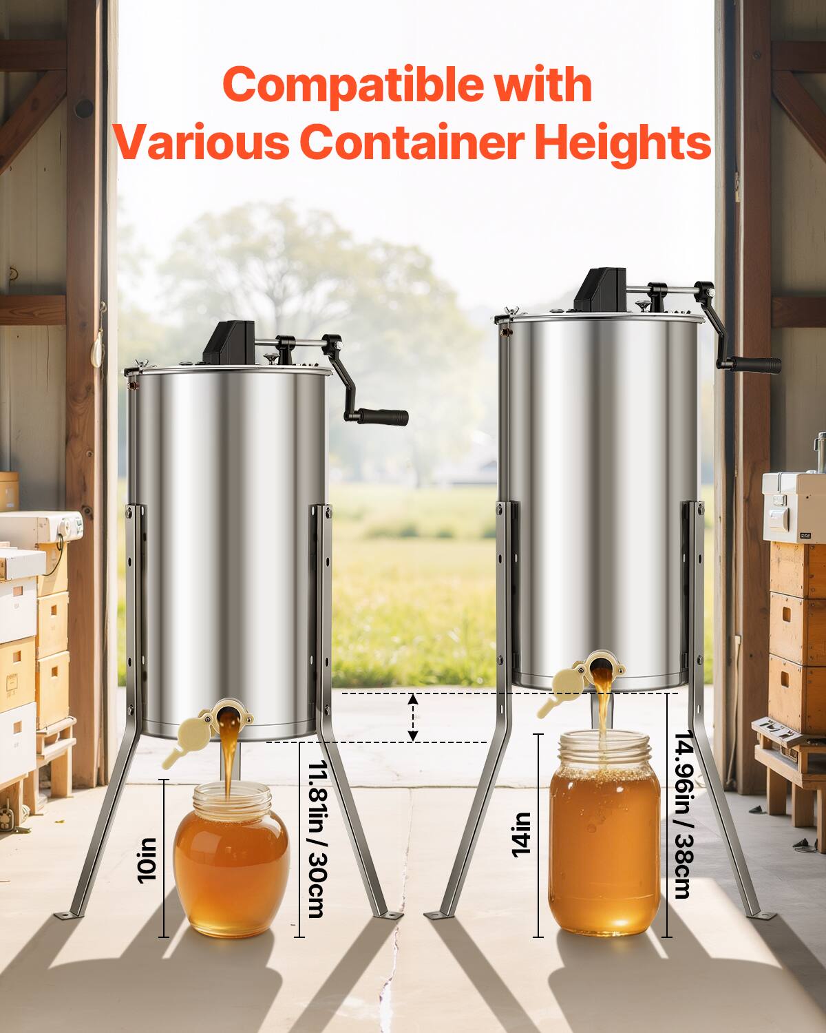 Compatible with Various Container Heights  
10in / 25.4cm  
11.81in / 30cm  
14in / 35.56cm  
14.96in / 38cm