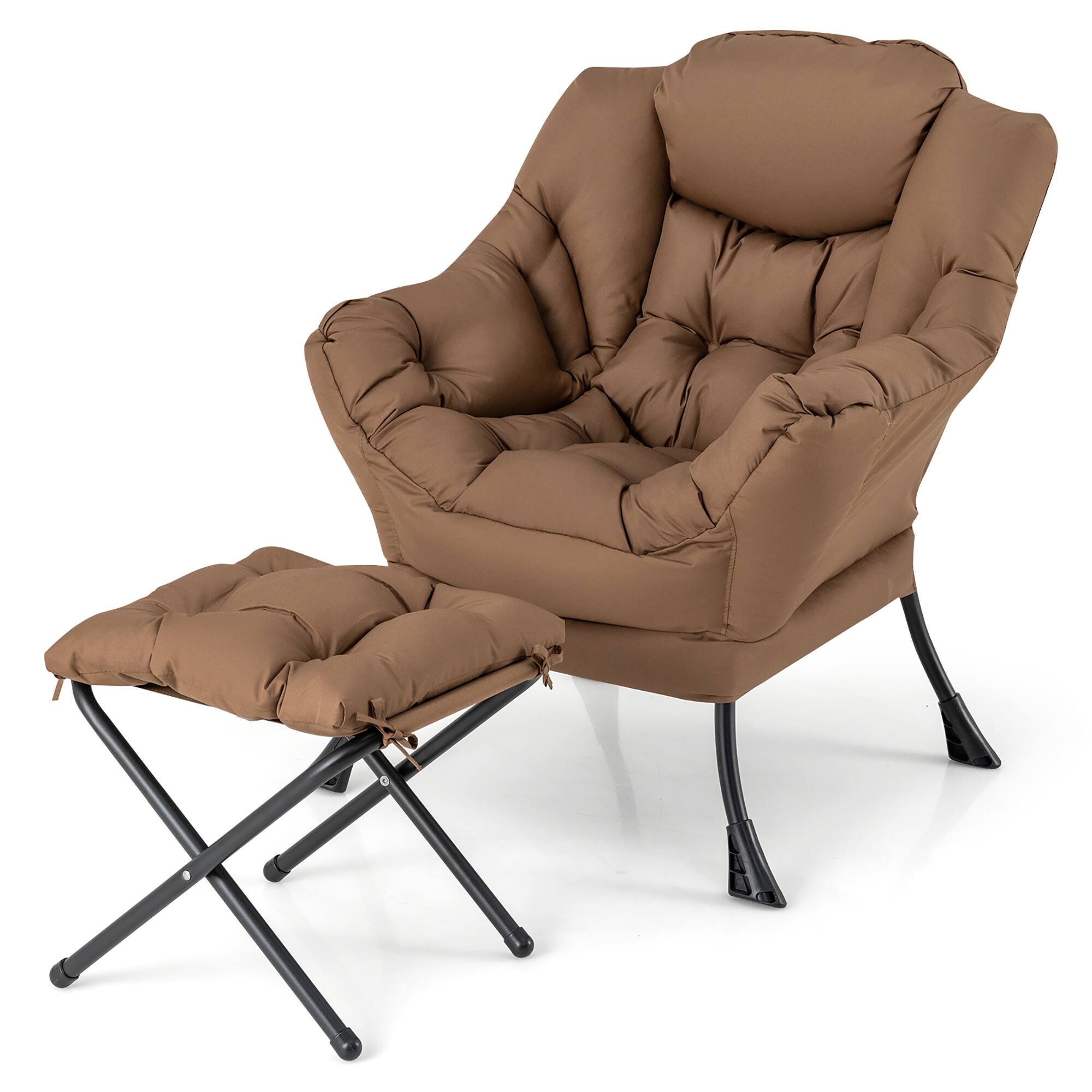 Alt View 9. Gymax - Gymax Lazy Sofa Chair Accent Leisure Armchair w/ Folding Footrest & Storage Pocket - Brown.