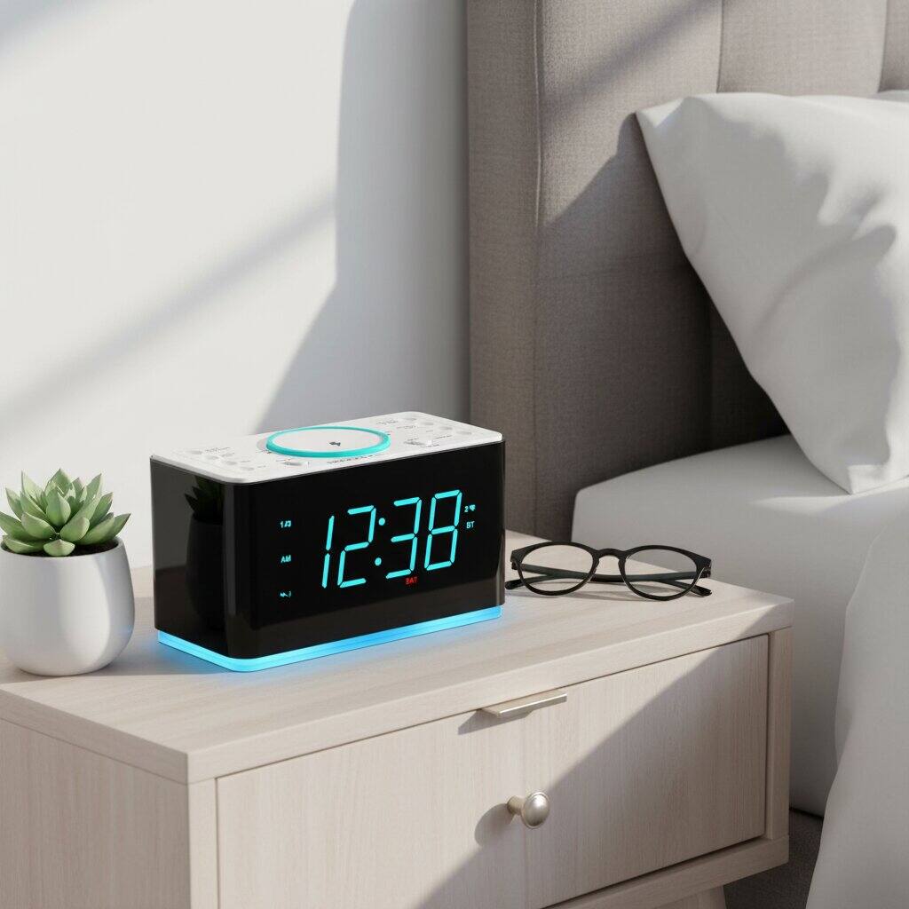 Alt View 1. Dazzed Corner - Wireless Charging Dual Alarm Clock Radio with Bluetooth Speaker - Black.
