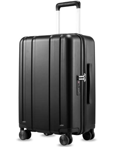 Front. DORLUKFU - Carry On Luggage 22x14x9 Airline Approved,L2 100% PC Hard Shell Travel Suitcase with Smooth Spinner Wheels TSA - Black.