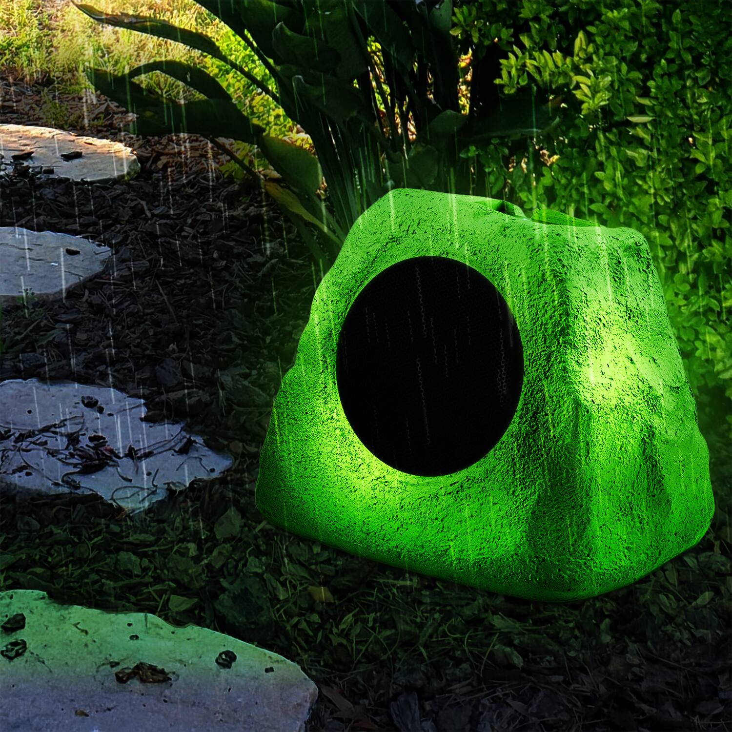 Back. Gemini - GHRK-500LTMS Solar Bluetooth TWS 30-Watt-Peak Outdoor Rock Speaker with LED Lighting - Gray.