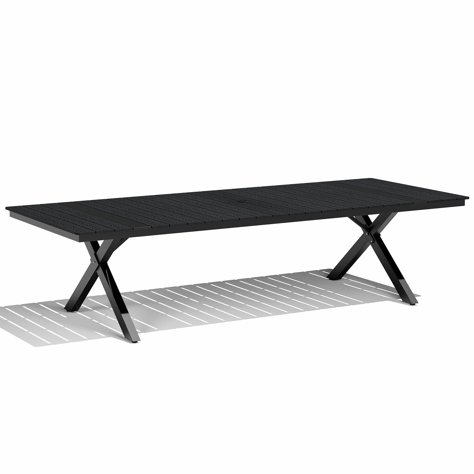 Crestlive Products - Outdoor Aluminum Patio Dining Table with Umbrella Hole Waterproof Wood-Like Tabletop - Black