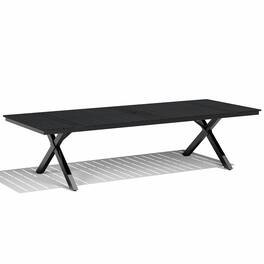 Crestlive Products - Outdoor Aluminum Patio Dining Table with Umbrella Hole Waterproof Wood-Like Tabletop - Black