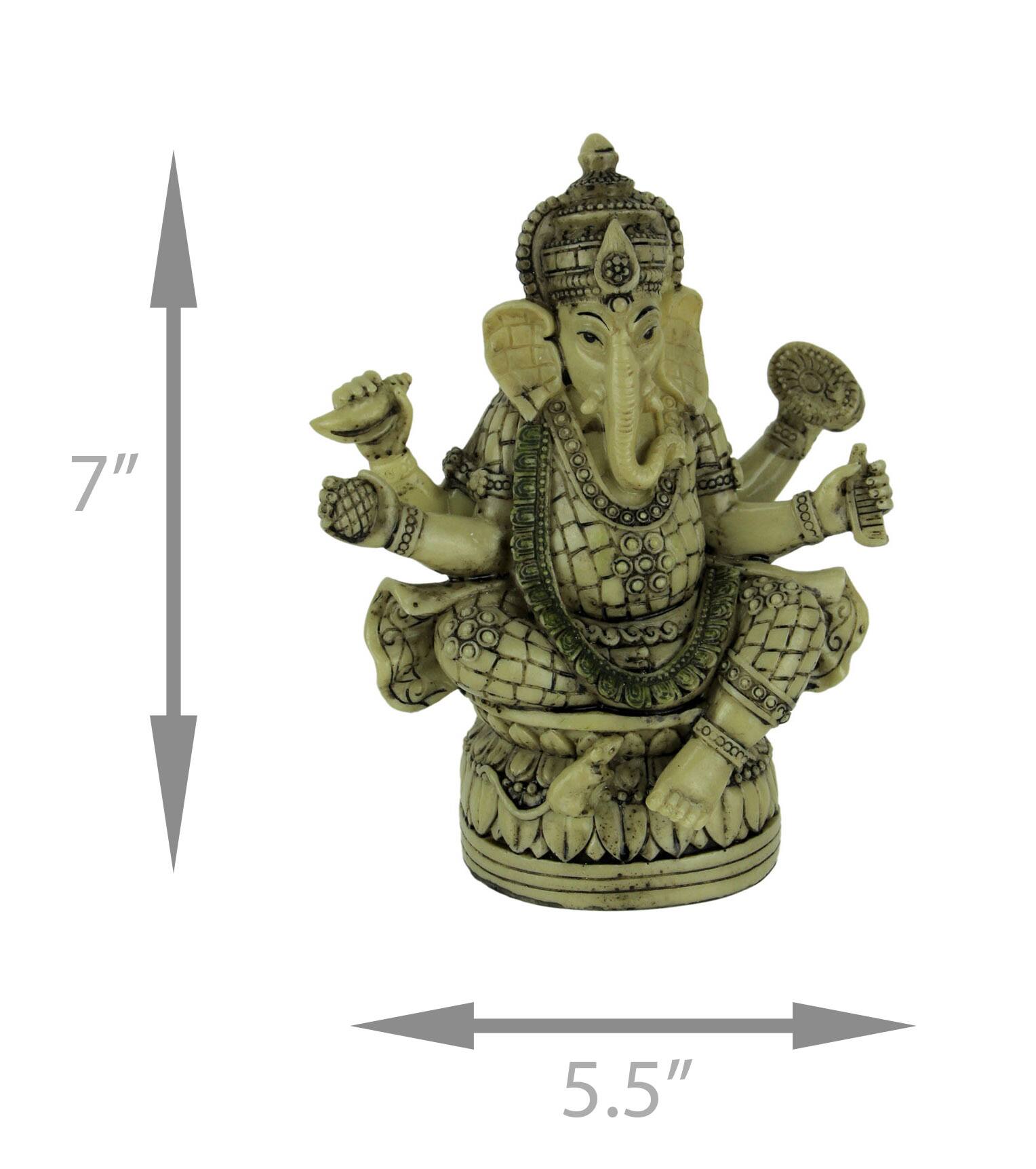 Alt View 3. Zeckos - Lord Ganesha Sitting On Lotus Flower Holding Sacred Objects Statue - Off-white.