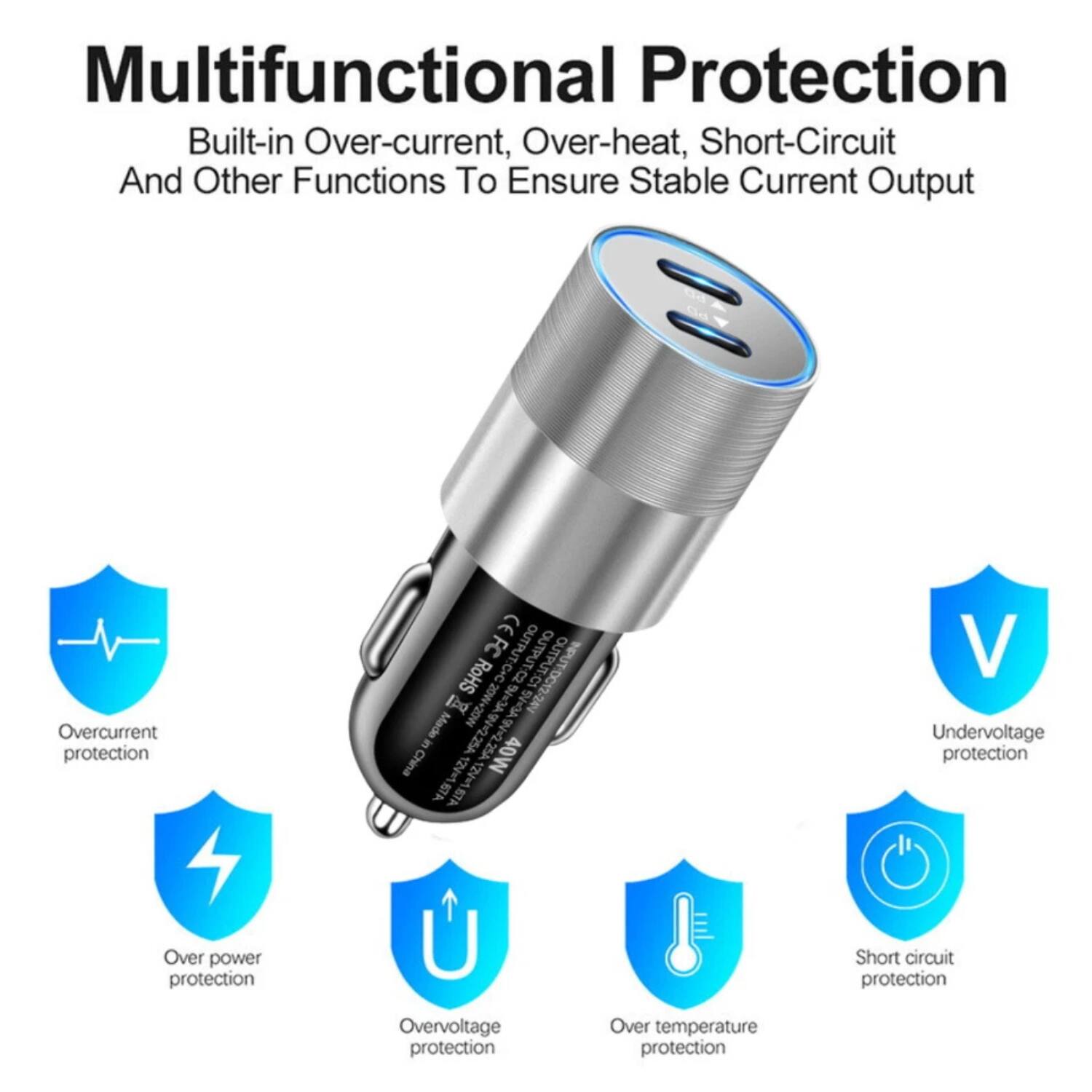 Multifunctional Protection  
Built-in Over-current, Over-heat, Short-Circuit And Other Functions To Ensure Stable Current Output  

- Overcurrent protection  
- Over power protection  
- Overvoltage protection  
- Undervoltage protection  
- Over temperature protection  
- Short circuit protection  

CEFC CE FC OUTPUT-C2  
RoHS OUTPUT-E22A  
C+C SOM-50M  
B OUTPUTCH p 5  
Made 92.25A | 40W China  
AT I AT V