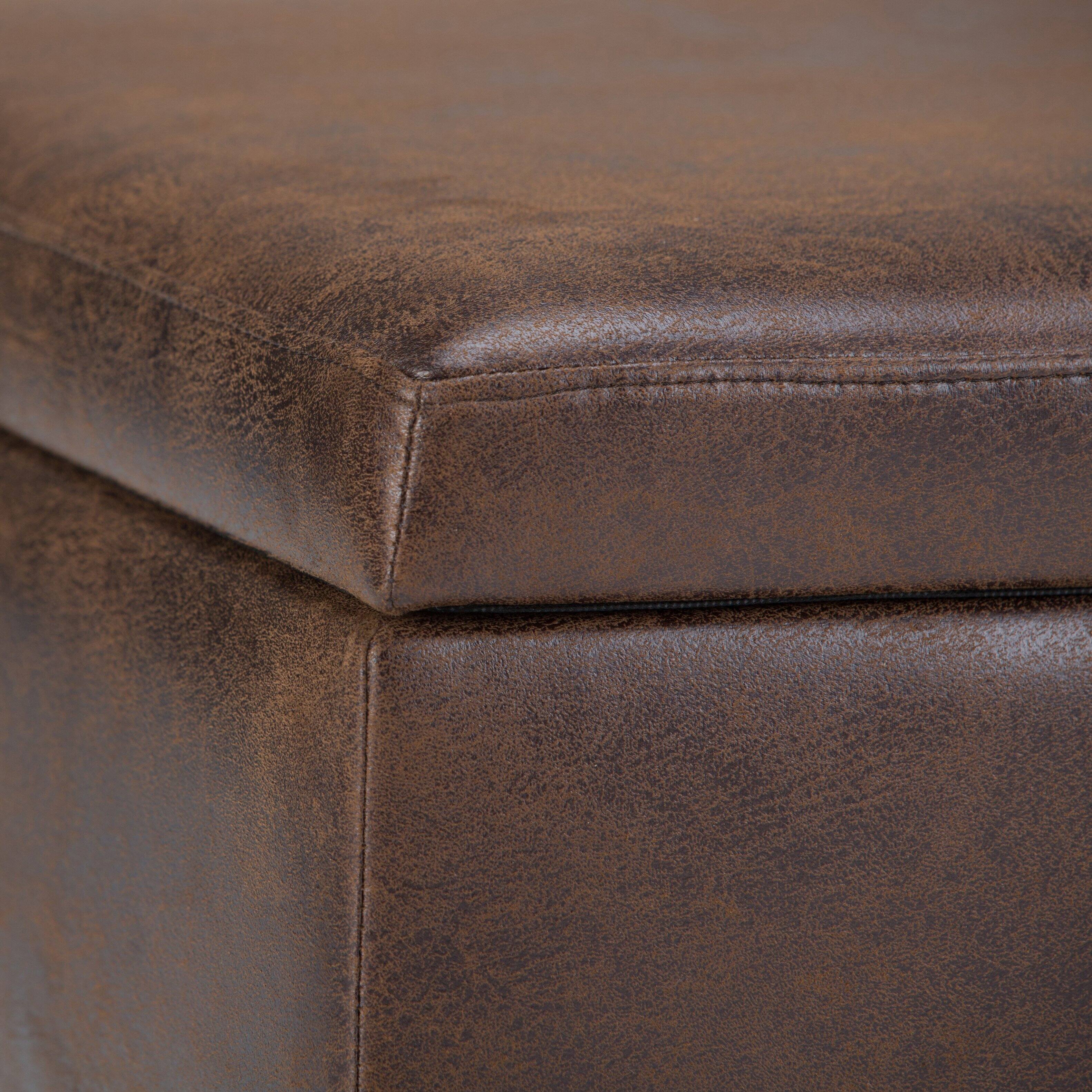 Alt View 15. Simpli Home - Owen 34 inch Wide Mid Century Modern Rectangle Coffee Table Storage Ottoman - Distressed Chestnut Brown.