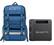 The image features a blue backpack and a black Bluetti power station. The backpack is a blue and grey color, and it is placed next to the power station. The backpack is designed to carry items and provide convenience for the user. The power station is a portable device that can be used to charge electronic devices and provide power in various situations.