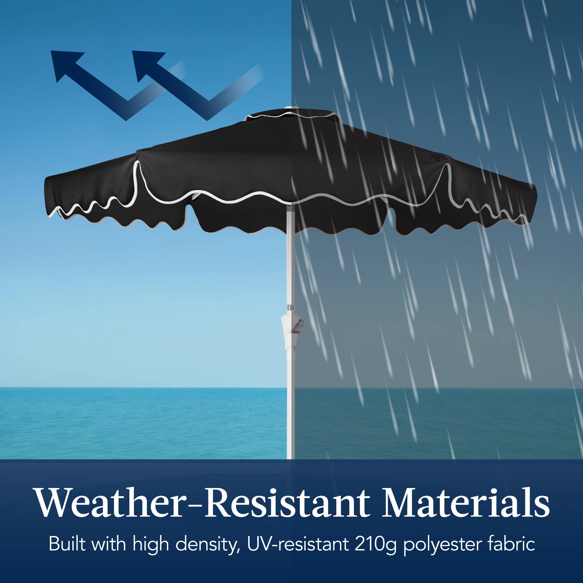Weather-Resistant Materials  
Built with high density, UV-resistant 210g polyester fabric