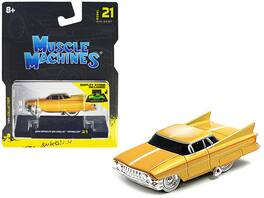 Gene Winfield’s 1961 Cadillac Maybelline Stripes 1/64 Diecast Model Car by Muscle Machines - Yellow Metallic with White