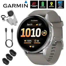Garmin - Venu 4 45 mm Health & Fitness GPS Smartwatch, Silver + Accessories Bundle - Silver|Silver Gray - (2025)