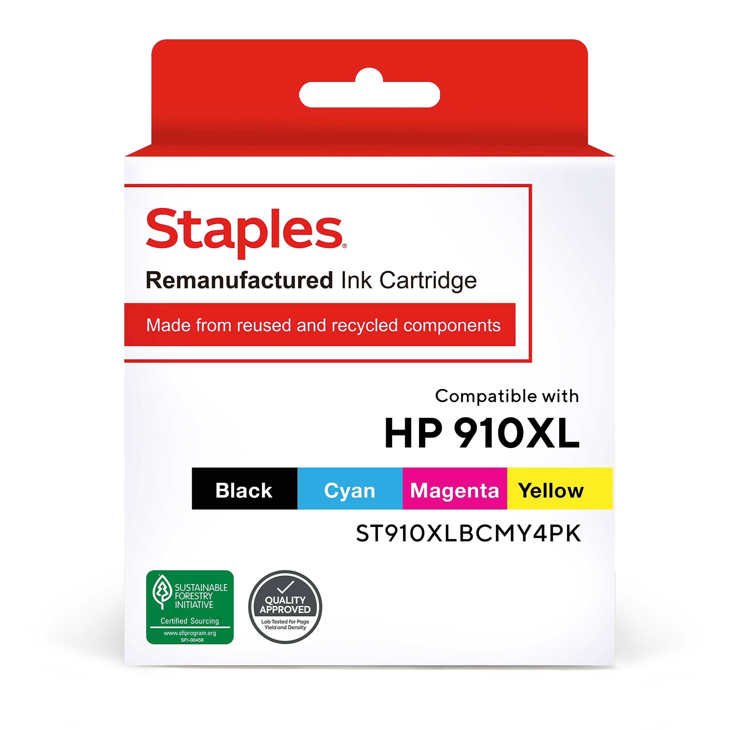Staples - Remanufactured /Cyan/Magenta/Yellow High Yield Ink Cartridge Replacements for HP 910XL - Black