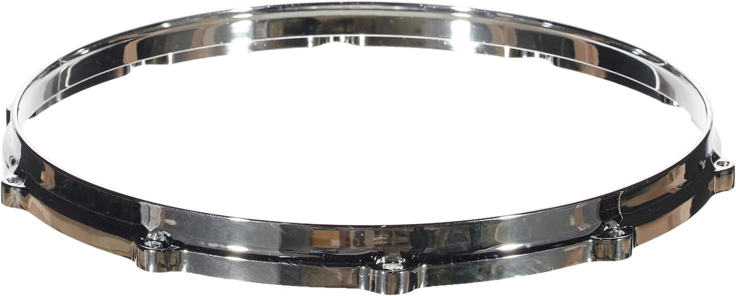 Front. Gibraltar Hardware - 14" 10-Lug Batter Side Die-Cast Chrome Drum Hoop, with Reinforced Tension Points and Snare Gates.