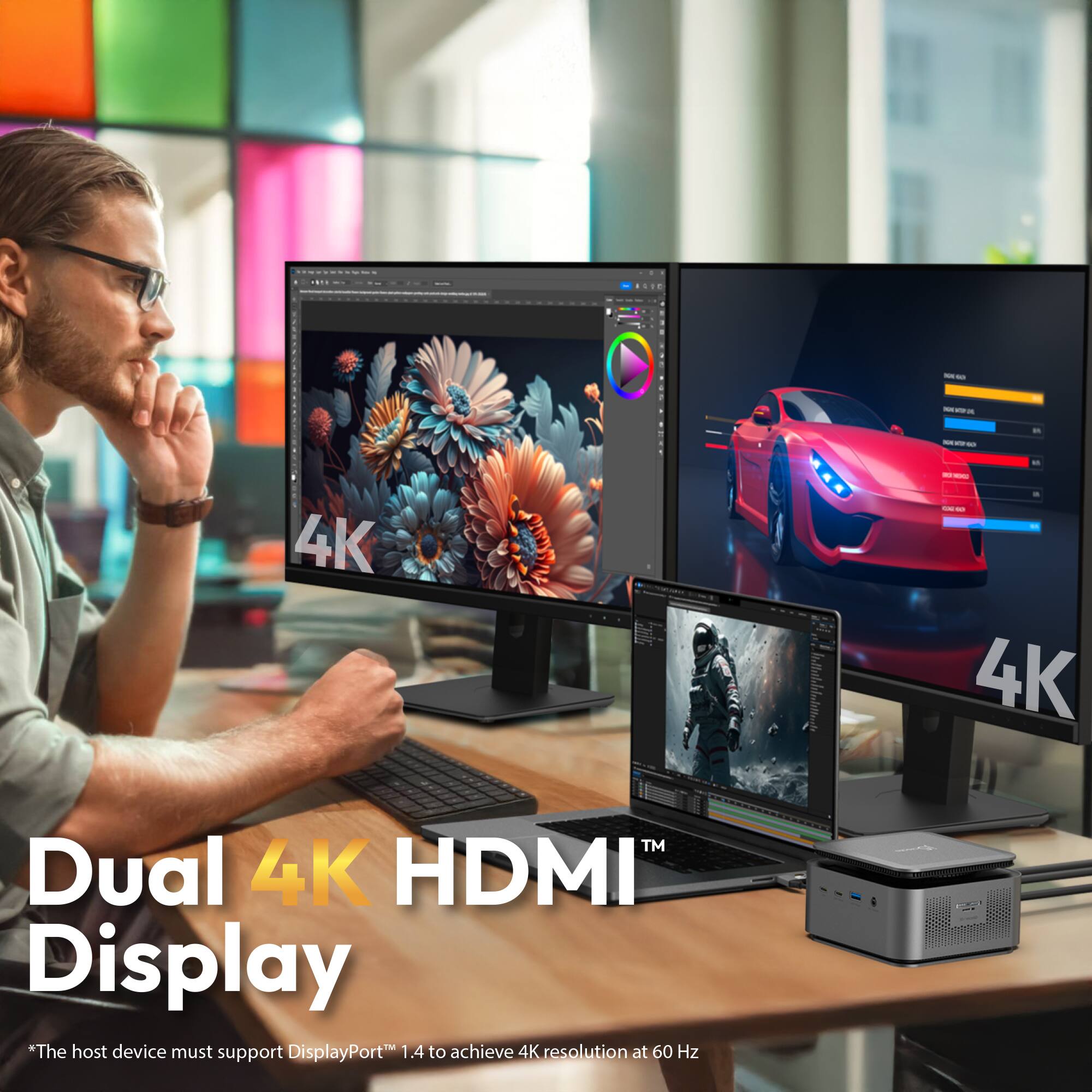 Dual 4K HDMI™ Display  
*The host device must support DisplayPort™ 1.4 to achieve 4K resolution at 60 Hz