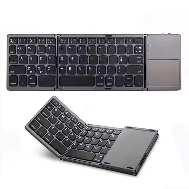 Cluzine - Keyboard Ultra-Thin Foldable Wireless Bluetooth Mini Keyboard with Touchpad for iPad Android iPhone - Black